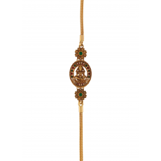 Traditional God Amman Mugappu Gold Chain with Red and Green Stones